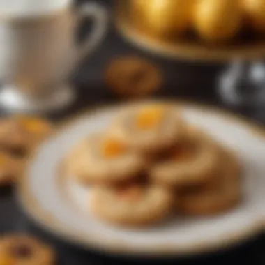 Golden fruit cookies elegantly arranged on a decorative plate