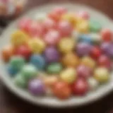 An assortment of colorful gourmet salt water taffy candies displayed on a vintage plate.