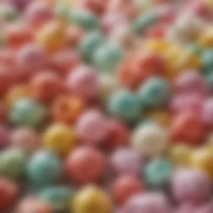 A close-up shot of handmade salt water taffy highlighting its glossy texture and vibrant colors.