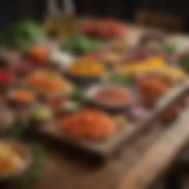 An exquisite array of fresh, colorful ingredients on a wooden table.