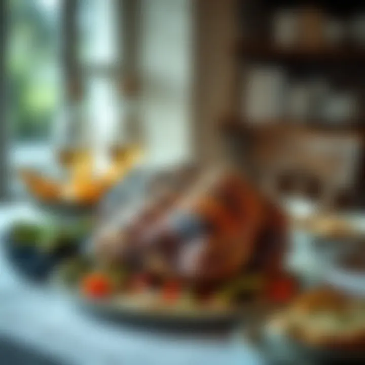 Elegant presentation of a roast with sides on a dining table