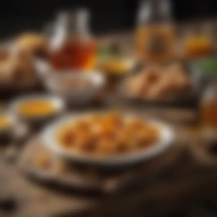 An elegant arrangement of honey-based dishes on a rustic table