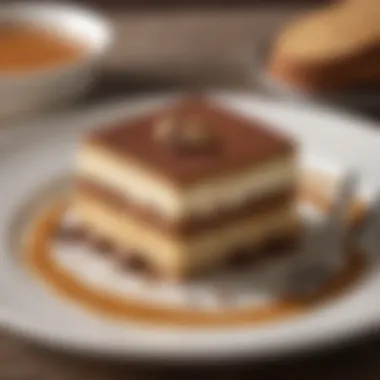 Elegant presentation of tiramisu on a decorative plate