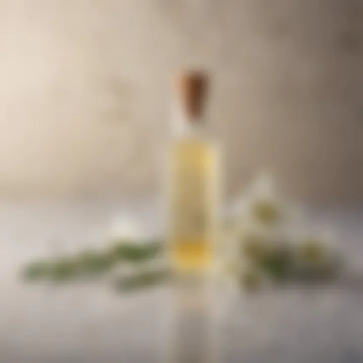 An artisanal bottle of organic vanilla essence elegantly displayed with vanilla flowers