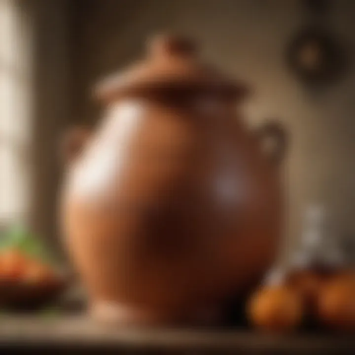 A traditional clay vinegar crock showcasing its rustic charm and historical significance.