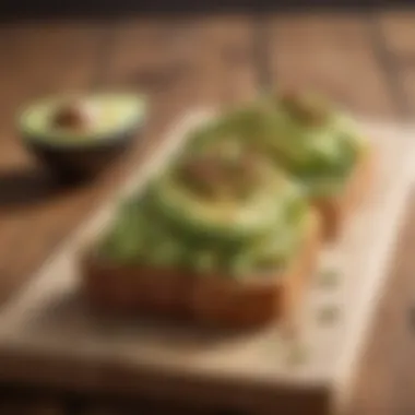Elegant Presentation of Avocado Toast Avocado toast presented elegantly on a wooden board