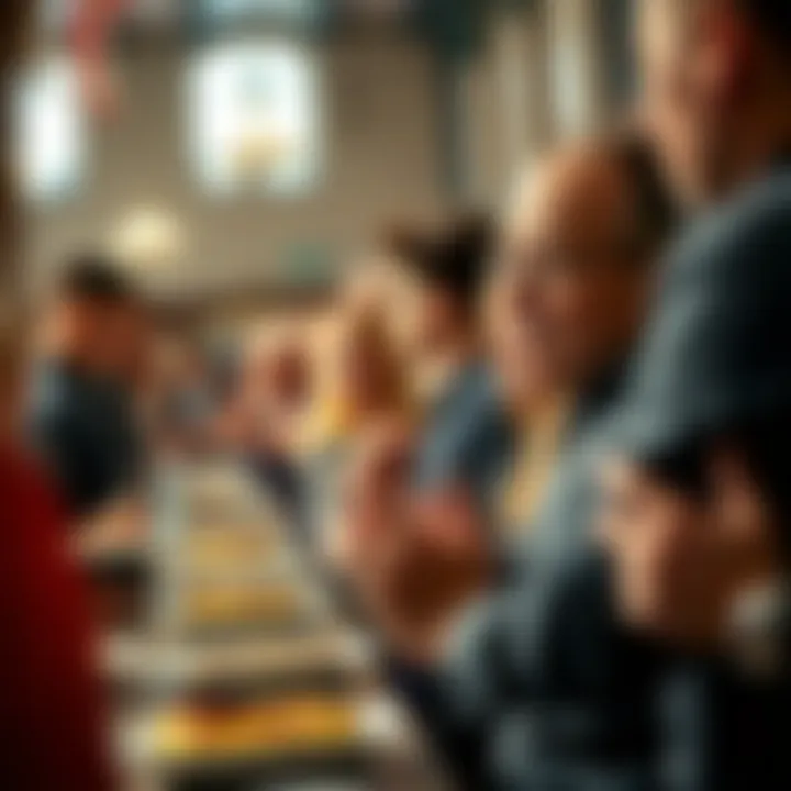 Participants enthusiastically bidding at a bake auction event