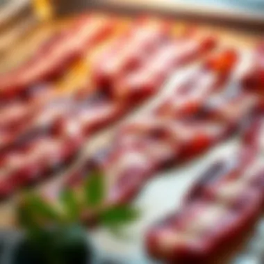 Bacon strips arranged on a baking sheet