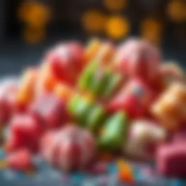 A variety of colorful Turkish delight pieces arranged artistically