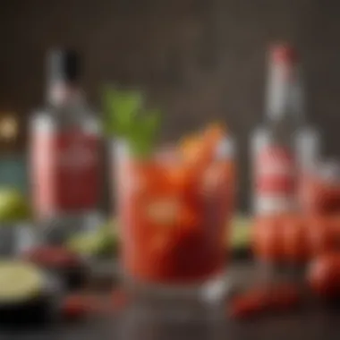 Key Ingredients for Gin Bloody Mary A close-up of key ingredients used in a gin Bloody Mary recipe.