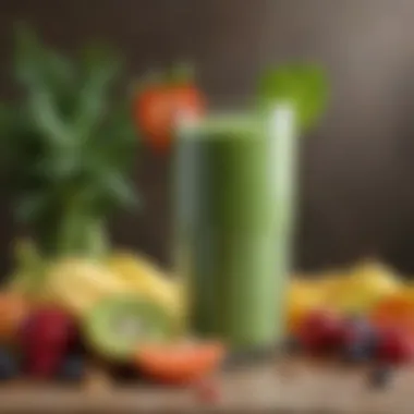 A Wholesome Fruit and Vegetable Smoothie A close-up of colorful smoothie made from various fruits and greens