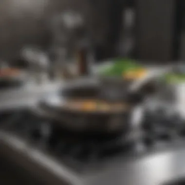 Sauté pan being cleaned and maintained in a kitchen