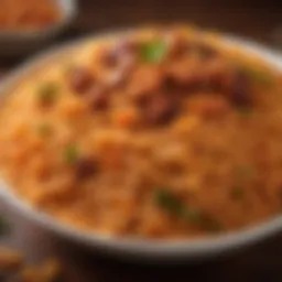 A vibrant bowl of jollof rice showcasing its rich color and texture.