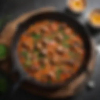 A close-up of a non-toxic skillet with a vibrant dish beautifully plated.