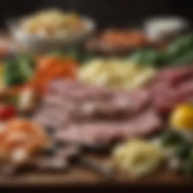 Diverse Ingredients for Raclette Grill Delights A variety of vegetables and meats ready for the raclette grill