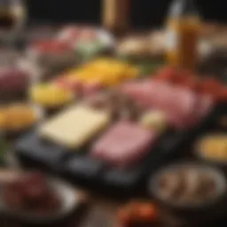 A beautifully arranged stone raclette grill with various ingredients