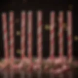A colorful assortment of old fashioned peppermint sticks arranged in a festive display.