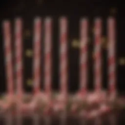 A colorful assortment of old fashioned peppermint sticks arranged in a festive display.