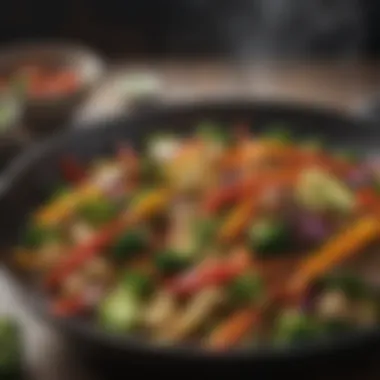 Vibrant Stir-Fried Vegetables An array of vibrant vegetables stir-fried in a Lodge wok