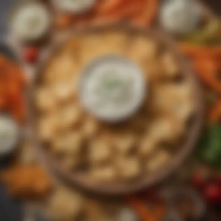 Saltine crackers arranged with fresh vegetables and ranch dressing for dipping