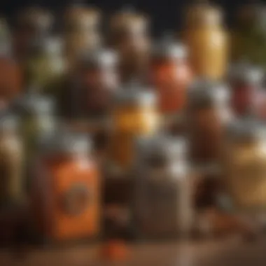 A beautiful selection of spices in decorative jars