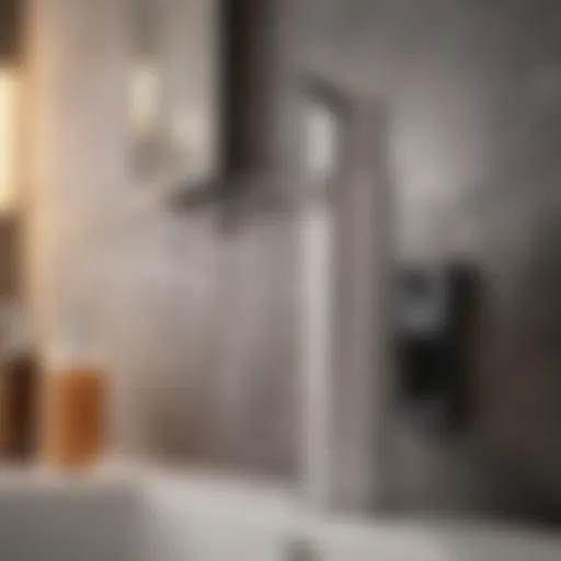 A sleek and modern touch-free soap dispenser in a contemporary bathroom setting.