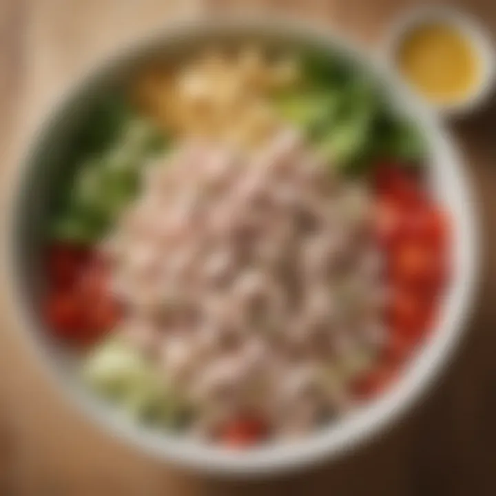 A nutritious bowl of tuna salad highlighting its colorful and healthy components.