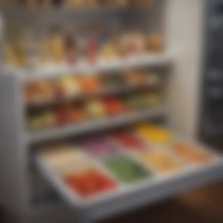 Organized under table fridge showcasing various culinary ingredients