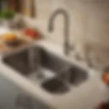 An overview of a kitchen sink with disposal system