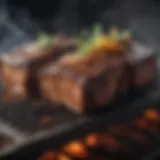 Sizzling beef short ribs on a grill