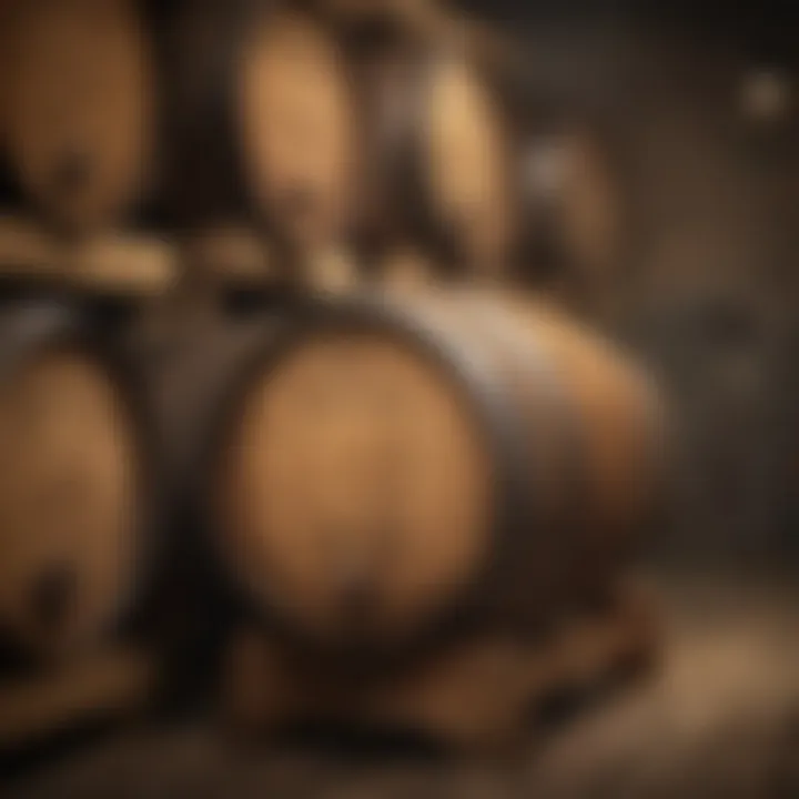 A barrel aging in a rustic distillery