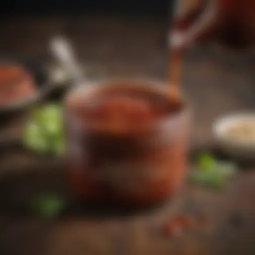 A close-up view of Carolina style BBQ sauce in a rustic bowl, showcasing its rich color and texture.