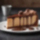 A luscious slice of chocolate ganache cheesecake showcasing its creamy texture and rich chocolate layer