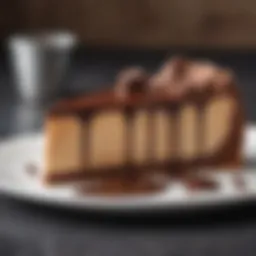 A luscious slice of chocolate ganache cheesecake showcasing its creamy texture and rich chocolate layer