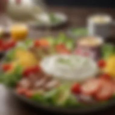 An artistic composition of Fiesta Ranch dressing drizzled over various dishes