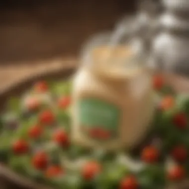 A close-up of Fiesta Ranch salad dressing in a decorative jar