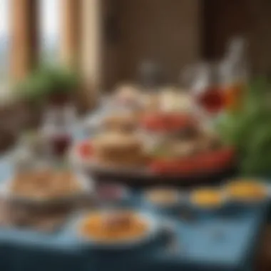 Mediterranean Breakfast Table Setting A scenic table setting with Mediterranean breakfast items and herbal tea, reflecting the cultural context of the region.