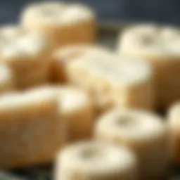 Close-up of a variety of rice cakes displayed elegantly