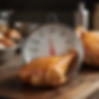 Thermometer showing ideal temperature for baked chicken