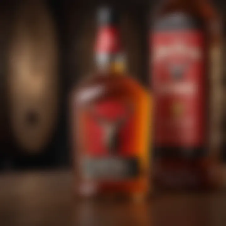 A close-up of Jim Beam Red Stag bottle with background elements
