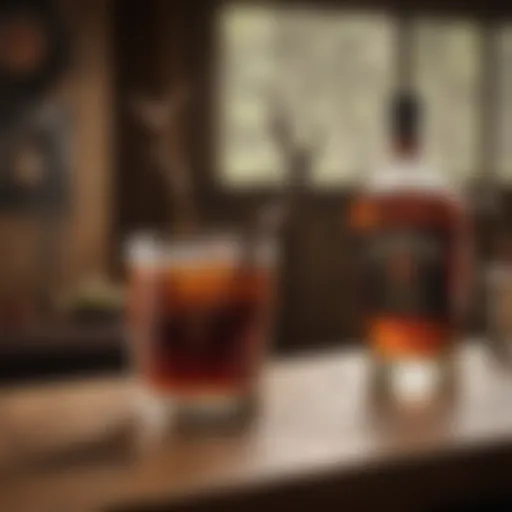 A glass of Jim Beam Red Stag on a rustic wooden table