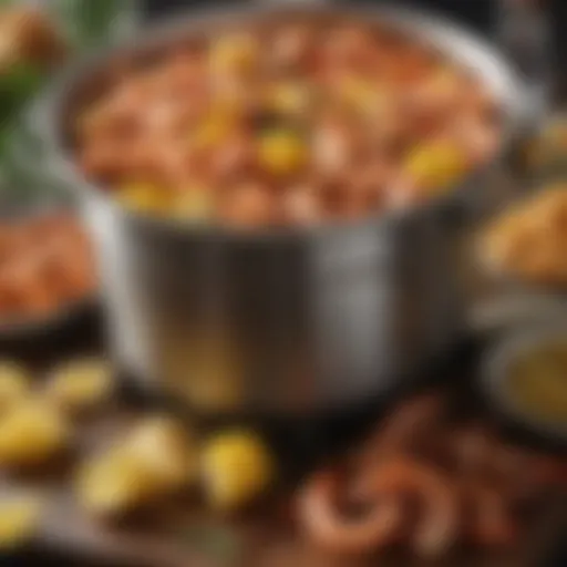 Essential shrimp boil pot with fresh ingredients