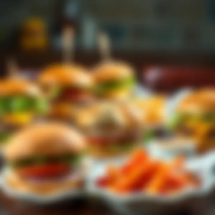 Diverse Hamburger Dishes A variety of hamburger dishes beautifully arranged on a table