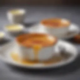 An elegant presentation of vanilla crème brûlée in a ramekin with a perfectly caramelized top.