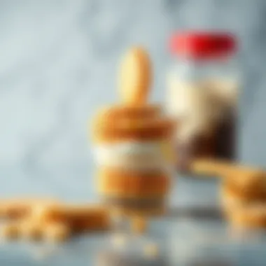 An artistic display of vanilla wafers layered in a modern dessert creation.