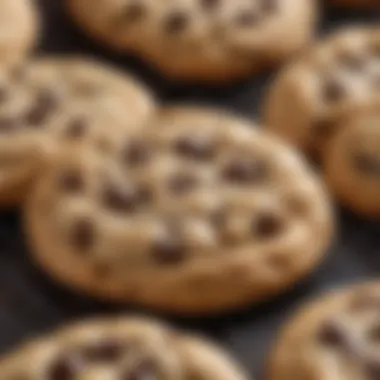 A close-up of vegan chocolate chip cookies displaying their soft and chewy texture