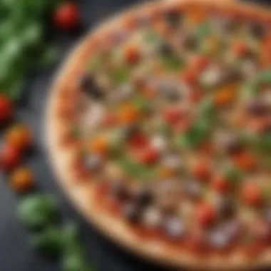 Colorful Toppings for a Vegan Delight A vibrant array of fresh vegetables and herbs for pizza toppings.