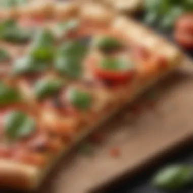 Gourmet Vegan Pizza Slice A slice of vegan pizza topped with fresh basil and drizzled with olive oil.