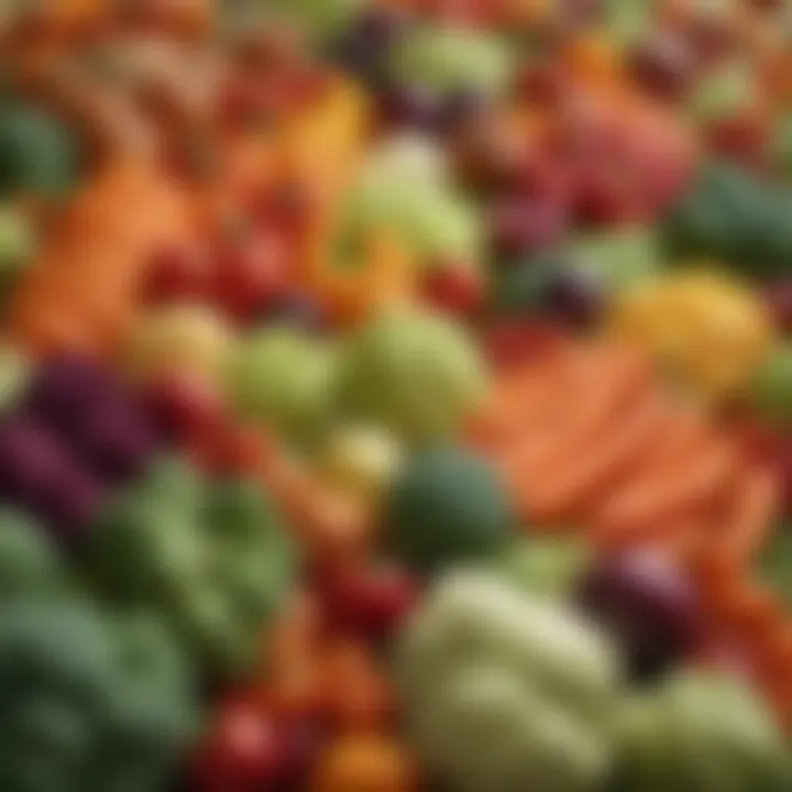 A colorful display of various vegetables high in fiber