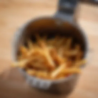 Close-up of a deep fryer basket filled with crispy fries